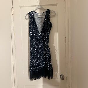 Idyllwind navy blue red and white star wrap around fringe dress